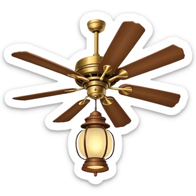 Ceiling Fan – wide-blade wooden fan spinning gently above lantern lights. sticker