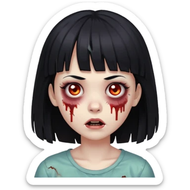 zombie girl with black hair and bangs on the forehead sticker