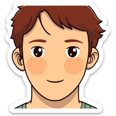 Polish man with medium length brown hair and freckles around his left eye sticker