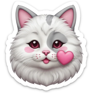 A cute circular cat blowing a smooch kiss with heart and little bite on the lower lip sticker