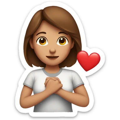 A woman with brown hair showing a heart with her hands  sticker