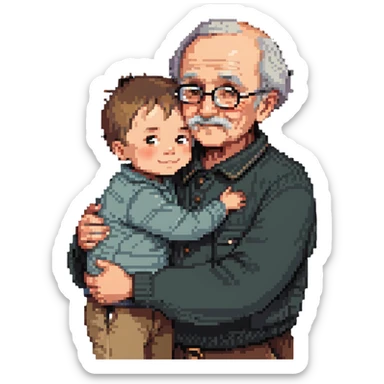 small kid hugging their granddad, warm and affectionate sticker