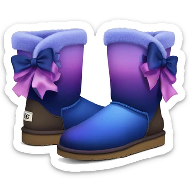 Realistic pair of dark blue to dark purple ombre fur Ugg boots with silk ribbon bows. sticker