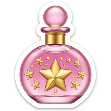 Create small pink perfume and Sol de janeiro inscriptions and small stars sticker