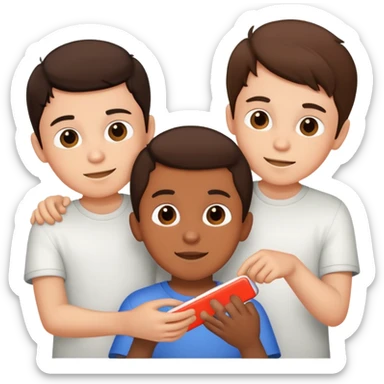Three young brunette brothers playing together  sticker