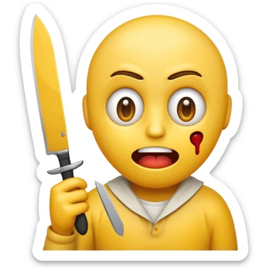 Insane scared injured yellow emoji person with a knife in the classic emoji style  sticker