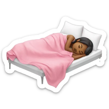 A girl sleeping on a bed under a pink blanket  sticker