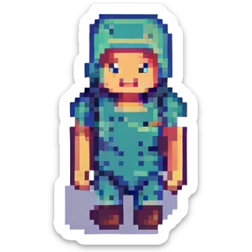 Convert this character to Minecraft style, blocky pixelated look, keep colors and main features. sticker