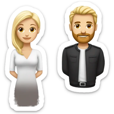 un couple d'un homme et d'une femme. des amoureux. la femme est blanche, très jolie avec les cheveux blonds. l'homme est beau, plus grand qu'elle, avec les cheveux noirs et cout, il a une legere barbe. sticker