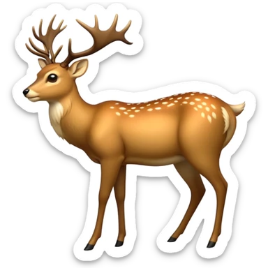 cinematic-[deer]-realistic-full-body-standing on all fours-emoji,-tail-tucked-close,-head-tilted-dramatically,-sleek-[fawn]-fur,-simplified-yet-realistic-focused-features,-highly-detailed,-glowing-with-an-almost-sarcastic-glow big antlers sticker