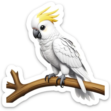 cinematic-cockatoo-realistic-full-body-perched-emoji,-sleek-white-feathered-body-balanced-on-a-branch,-vibrant-yellow-crest-raised-in-expressive-alertness,-sharp-black-beak-slightly-open-as-if-mid-call,-piercing-dark-eyes-observing-with-cheeky-intelligence,-delicate-talons-gripping-the-wood-firmly,-simplified-yet-realistic-focused-features,-highly-detailed,-glowing-with-a-soft-sunlit-hue sticker