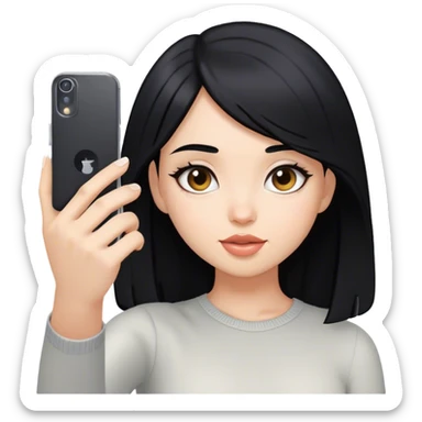 black hair girl taking a selfie sticker