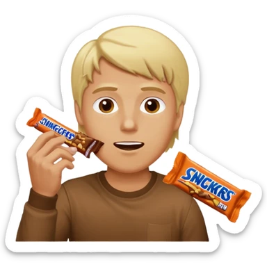 men with blond hairs and a good body eat a snickers sticker