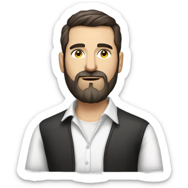 a modern Ukrainian brunette writer with a fashionable beard in a white shirt sticker