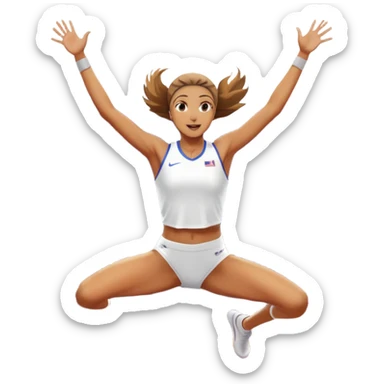 An icon featuring a female high jumper in mid-air, gracefully clearing a bar on a track. She wears a white athletic uniform and appears focused, with the background showcasing a vibrant stadium with cheering spectators and bright lights. Transparent background highlights the elegance  sticker