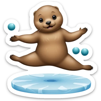 A seal performing gymnastics and jugglingo on ice sticker