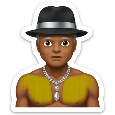 Michael Colyar with shirtless with necklace, black hat, metallic silver brief sticker