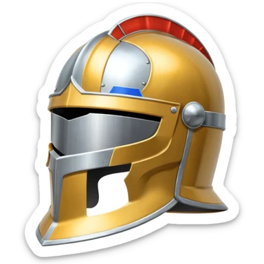 classic silver knight helmet with a visor sticker