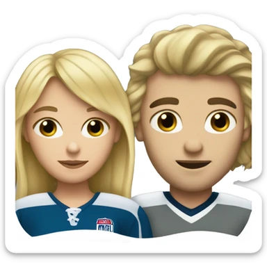 A blonde girl with a hockey player guy sticker