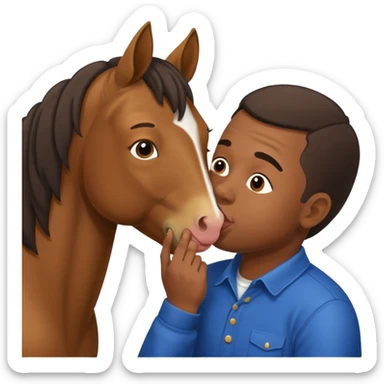 Black guy kissing on the lips with horse with down syndrome sticker