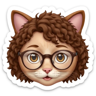 character with brown curly hair, doe eyes, white skin, cat eye glasses, alternate expression sticker