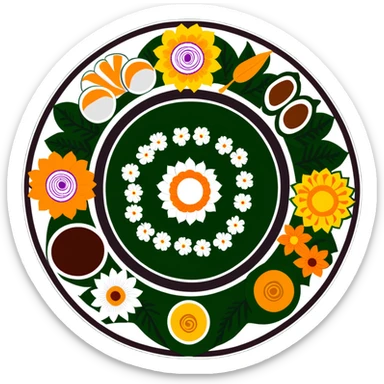 Onam celebration with pookalam flower rangoli and traditional malayali sadhya meal sticker