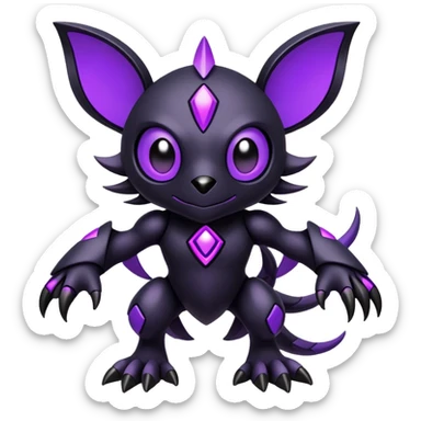 Modern futuristic black dark fakemon-creature with purple accents sticker