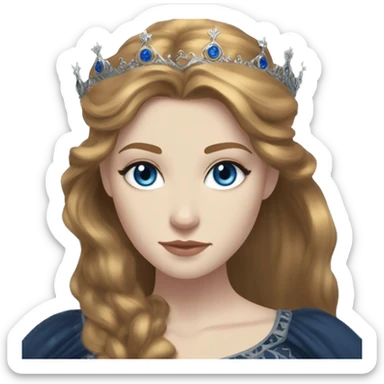 Feyre has pale skin, golden-brown hair and blue-grey eyes. She has a dark blue dress on with a silver crown sticker