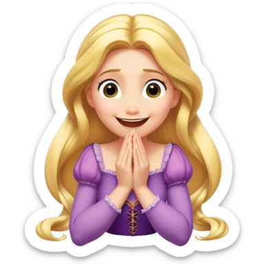 Cinematic Playful Rapunzel Portrait Emoji, Giggling as Pascal sits atop her head, hands cupped over her mouth in a moment of pure joy, her radiance shining through, utterly enchanting! sticker
