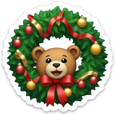 Christmas wreath with a teddy bear sticker
