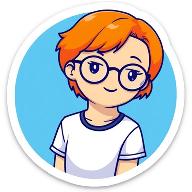 orangehaired shy nerd girl with round glasses sticker