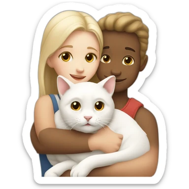 Girl and boy hugs two white cats sticker