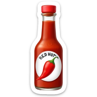 glass bottle of red hot sauce with small chili icon on label sticker