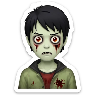 Boy, zombie, black hair, medium long, emo, shaggy, dark, spooky, creepy expression emoji | AI Emoji Generator sticker