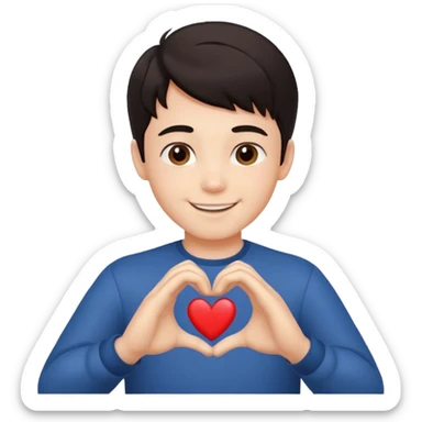 Un garçon beau qui fait un cœur avec des cheveux noir sticker