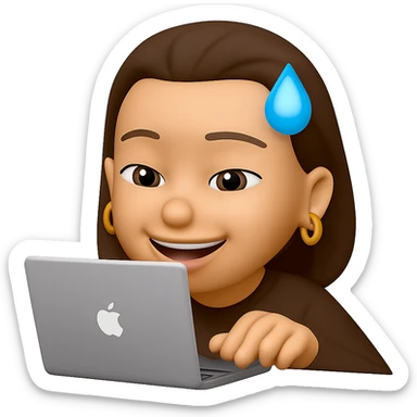 keep her typing on a laptop with golden ring earrings in the same style sticker