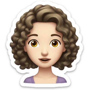 brunette pale girl with wavy hair freckles and long eyelashes sticker
