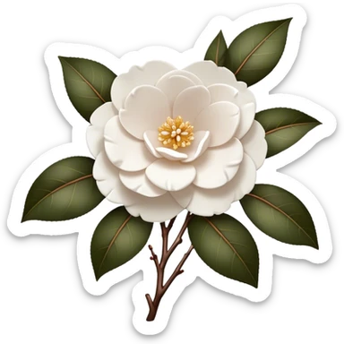 Pure white camellias, without leaves, only brown branches  sticker