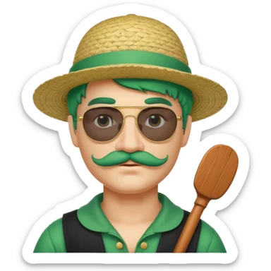 venice gondolier with green hair, iconic hat, glassess and mustache sticker