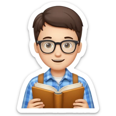 A nerd with braces and glasses reading a book. sticker