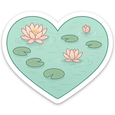 heart with a tranquil lotus pond, clean digital illustration sticker