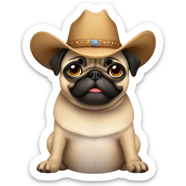 Pug wearing cowboy hat sticker