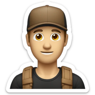 creative-man,-caucasian,-with-a-brown-cap,,-with-a-serious-gesture-and-black-t-shirt- half body sticker