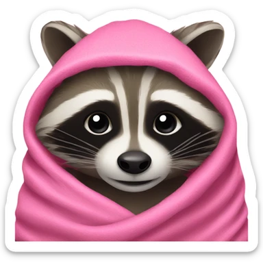 Raccoon wrapped in pink blanket sticker