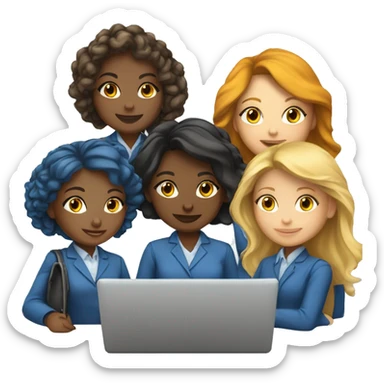 team of 6 white race girls with laptops of Learning and Development in company sticker