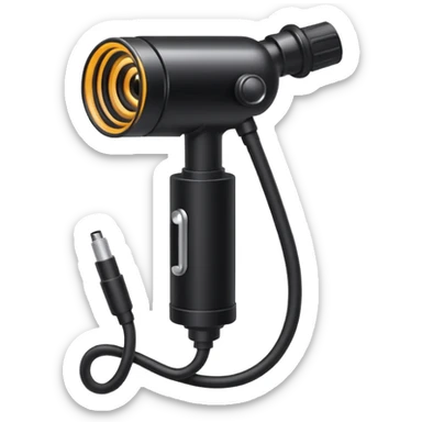 Apple emoji style icon of an endoscope. A minimalist coiled black tube ending in a glowing camera tip. Glossy, rounded, isolated on white background. sticker