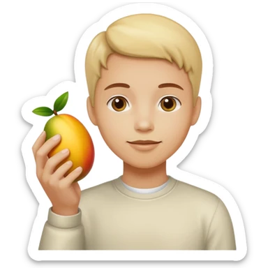 white hand handing a mango like a cup sticker