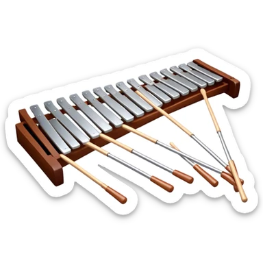 Create a detailed and professional emoji representing a Fleet FLT-SX37 long orchestral wooden xylophone. The design should showcase the large wooden bars of the xylophone, arranged in a traditional setup, with soft metallic accents on the mallets. The bars should have a rich wood texture, with polished details to reflect the quality of the instrument. The mallets should be held above the bars, with the heads clearly visible. Use warm, rich wood tones like mahogany and light brown, with silver or metallic accents for the mallets. Add subtle musical notes floating above the xylophone to emphasize its melodic sound. The background should be transparent. sticker