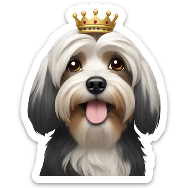 Black Havanese dog with a crown on￼  sticker