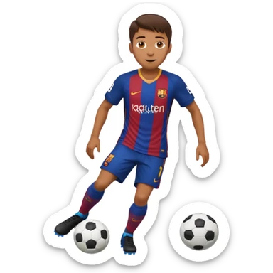 soccer player in Barcelona FC kit dribbling the ball, emoji style sticker